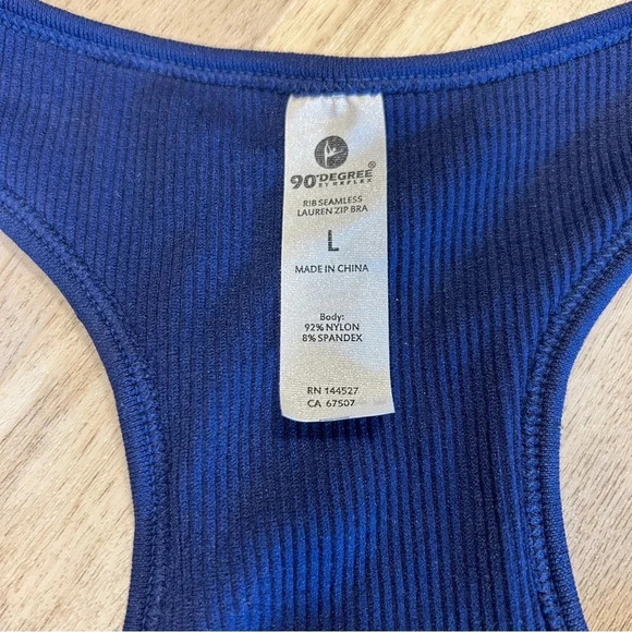 90 Degrees by Reflex Royal Blue Zipper Front Athletic Performance Sports Bra Top - Picture 3 of 3